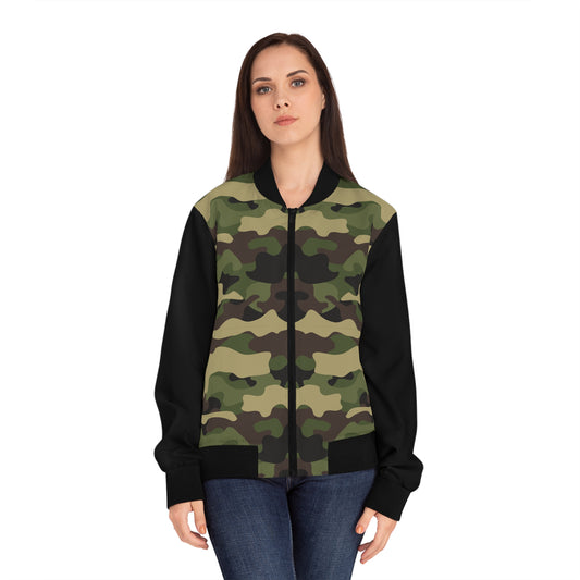 "Green And Black Camo" - Women's Bomber Jacket