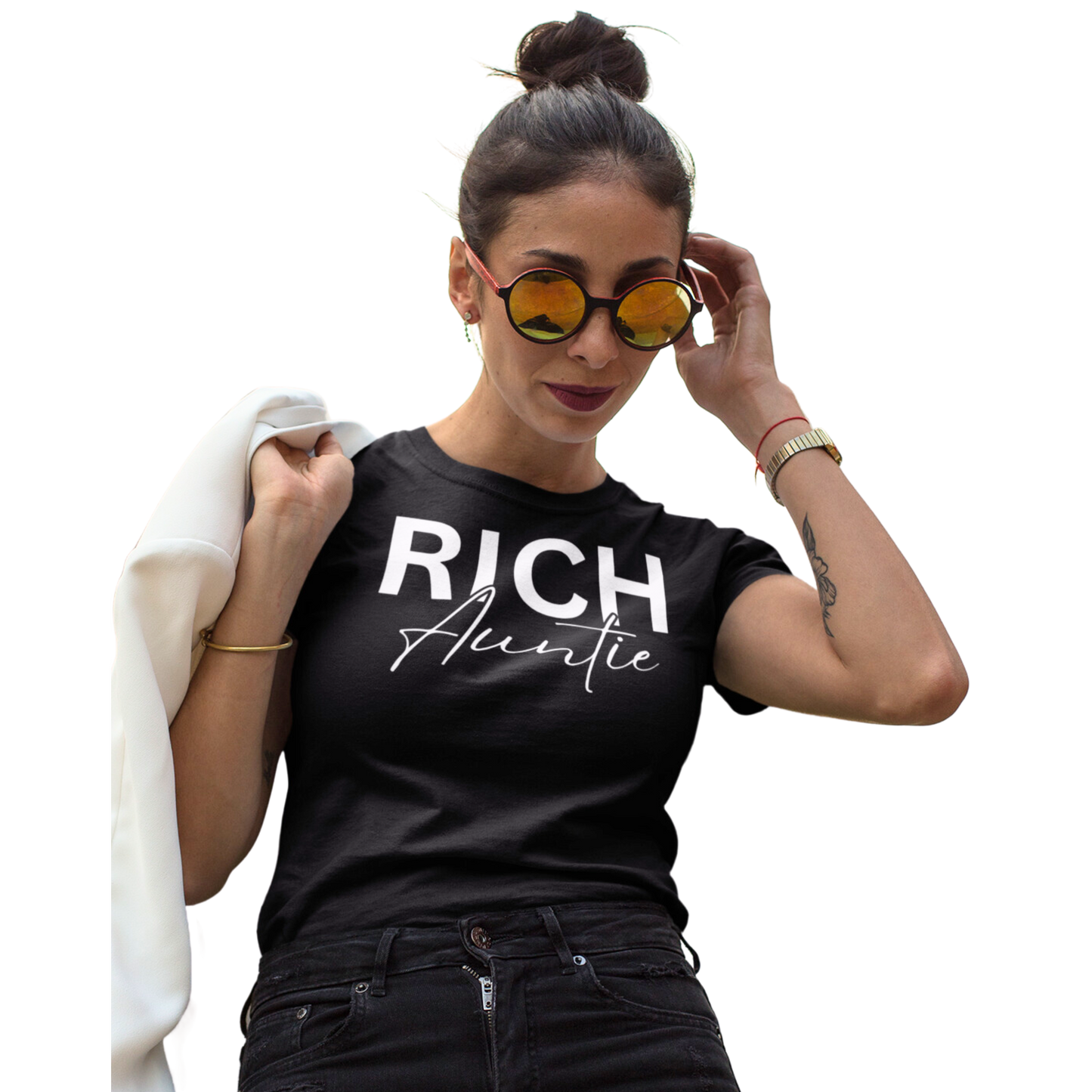 "RICH AUNTIE" Women's T-Shirt Short Sleeve Slim Fit Tee